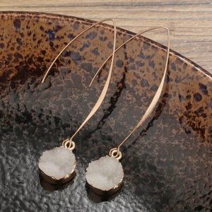 White Poly resin Round Drop Earrings.